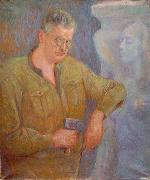 Johannes Martini Der Bildhauer Fritz Behn mit Faustel bei der Arbeit painting